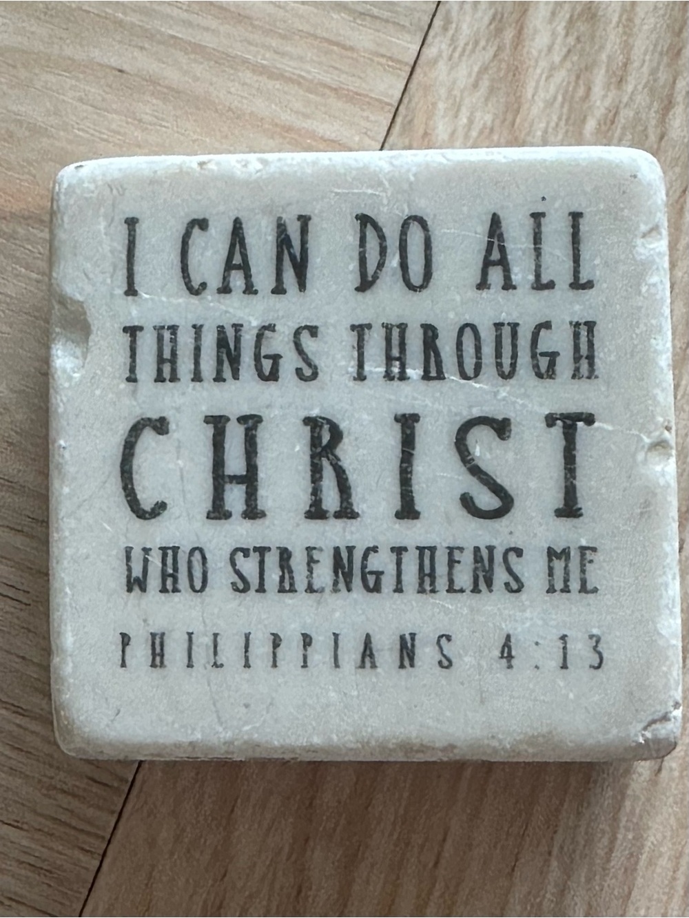 Inspirational Marble Tile Plaque - White "I Can Do All Things Through Christ"
